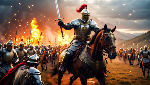A knight goes into battle with his army