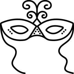 Festive masquerade eye mask with ties, carnival black line icon