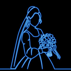 Bride holding a bouquet icon neon glow vector illustration concept