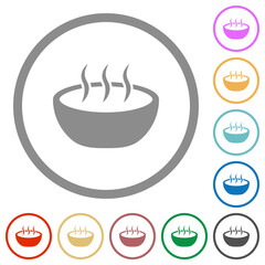 Steaming bowl of soup flat icons with outlines
