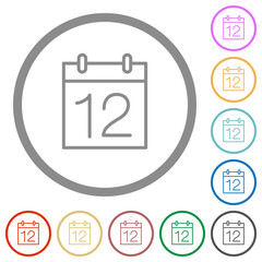 Calendar number 12 outline flat icons with outlines