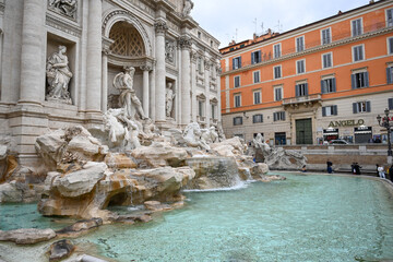 Detail of the Trevi Fountain or “Fontana di Trevi”. It the largest Baroque fountain in Rome,...
