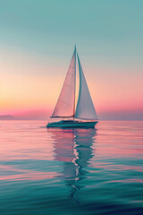 Sailing on the calm sea surface at dawn