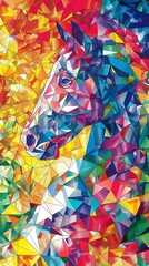 multicolored geometric cell shaded impression pattern of a racehorse jockey