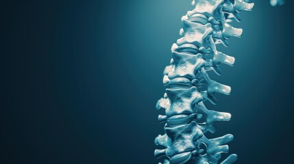 Human Spine bone structure for medical anatomy on dark blue background. AI generated image