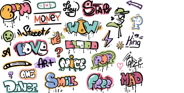 Urban street art and graffiti with slogans and letterings vector illustration