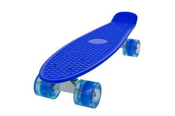 Blue skateboard deck on white background