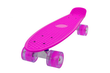 Pink skateboard deck on white background
