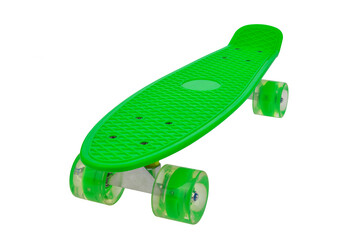 Green skateboard deck on white background