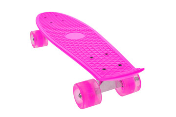 Pink skateboard deck on white background