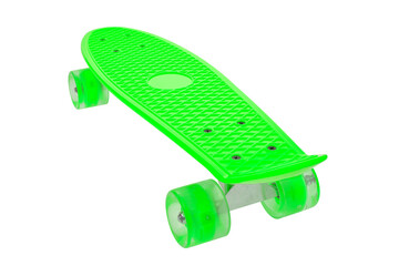 Green skateboard deck on white background