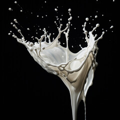 Hyperealistic milk splash on black background сreated with Generative Ai