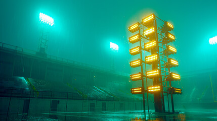 Modern architecture of a sports stadium at night, showcasing design and structure