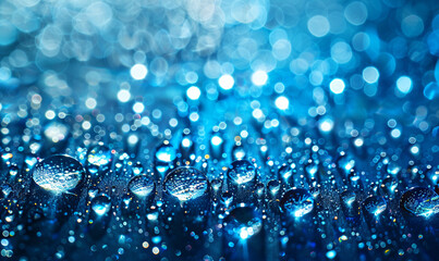 Macro photography of raindrops on glass with bokeh lights. Abstract water droplets background for...