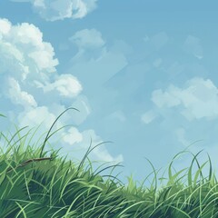 Obraz premium Grassy Field With Clouds