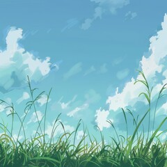 Fototapeta na wymiar Grassy Field Under Blue Sky