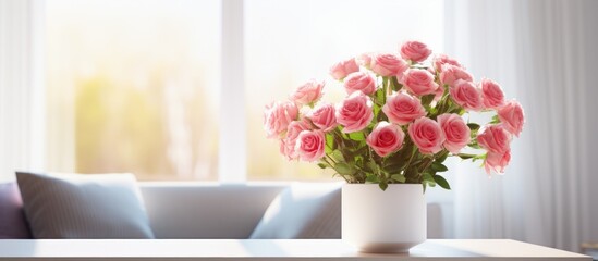 Pink roses in a vase on a table