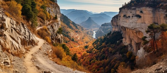 Trail winding through mountain landscape