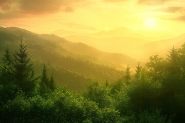 Fototapeta na wymiar Sun Setting Over Mountain Range