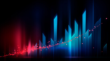 Background with business growth graph, blue and red colors. Abstract image of graphs, geometric shapes, scales of growth and decline. Background for business presentations. Bright stylized background