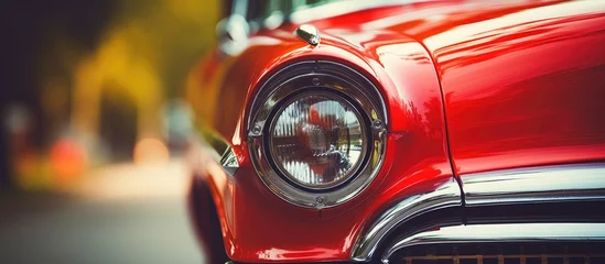 Fotobehang Close up of a red classic car with black headlight © Ilgun