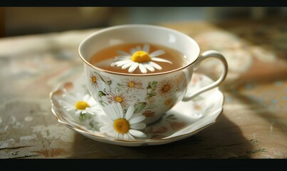 Chamomile tea served in a cozy cafe