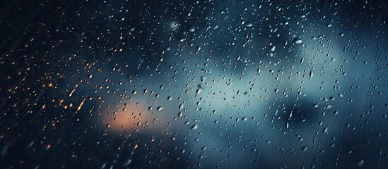 Raindrops on window against sky background - obrazy, fototapety, plakaty