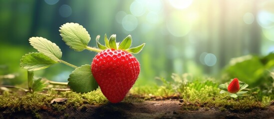 A ripe strawberry resting on the ground - Powered by Adobe
