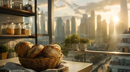Luxury Condo Breakfast Nook Overlooking Sunrise Cityscape