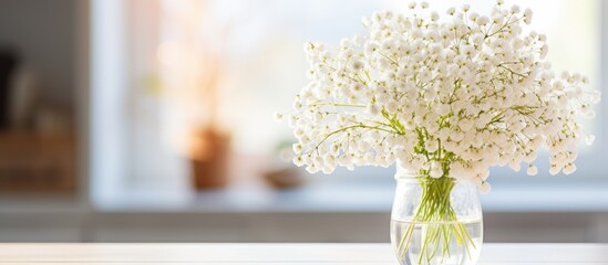 White flowers in glass vase on kitchen table