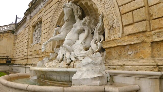 Bologna, Emilia-Romagna Region, Northern Italy: Fountain with woman, horse and octopus, ramps called Pincio della Montagnola on Piazza XX Settembre.