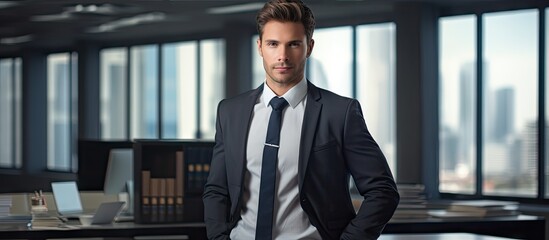 Man in business attire stands in office