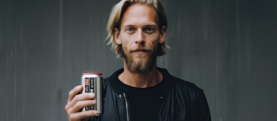 A bearded man holding a soda can - Powered by Adobe