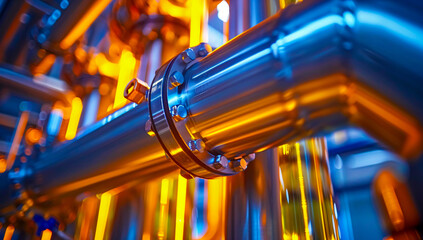 Steel machinery and pipelines in an industrial setting, highlighting technology and power - obrazy, fototapety, plakaty