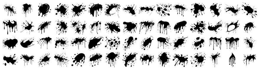 black vector ink splatters collection with various shapes vector illustration silhouette laser cutting black and white shape