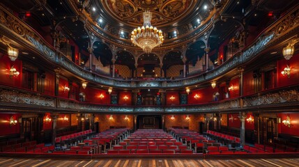 Obraz premium Empty Theater With Red Curtain