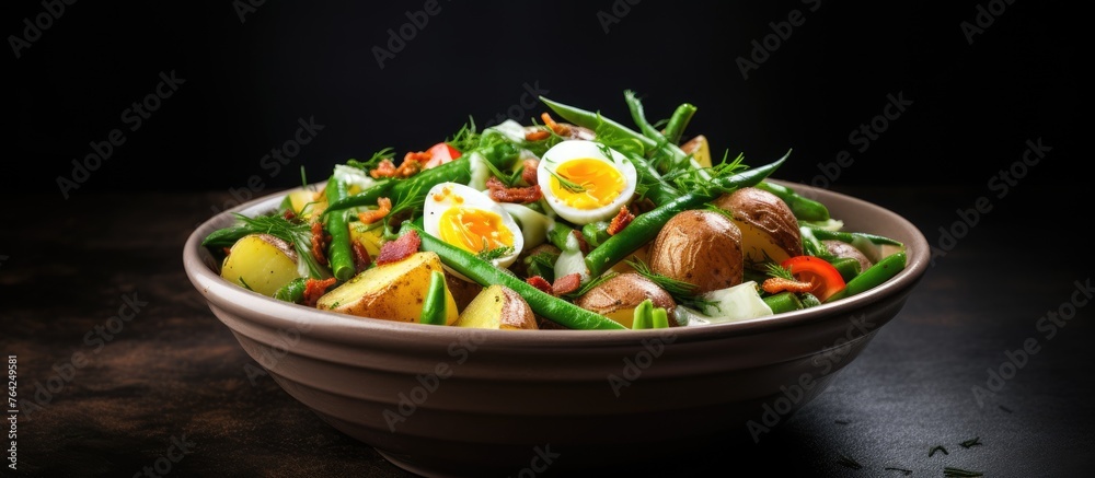 Sticker Bowl of mixed food with potatoes, beans, and eggs - Stickers