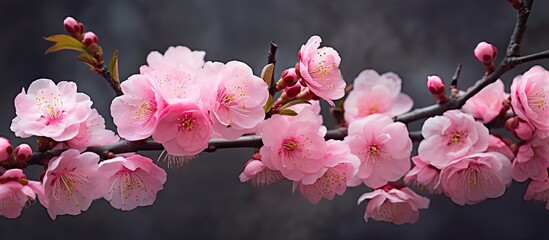 Cherry tree branch with pink blossoms