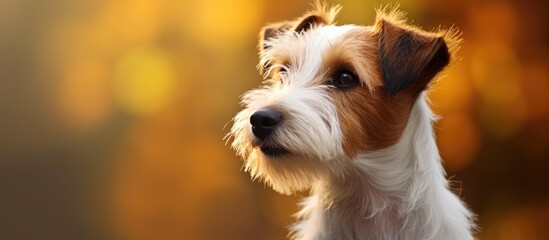 Small dog looking up, Parson Russell Terrier portrait with bokeh background