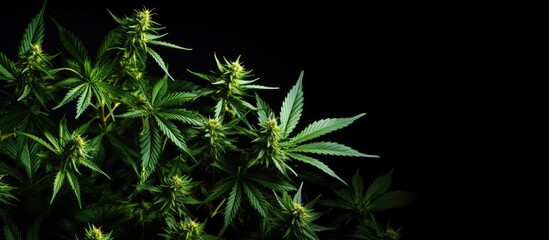 Marijuana plants close up on black backdrop