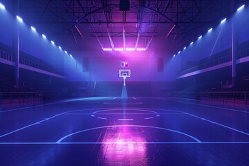 Empty basketball arena neon color