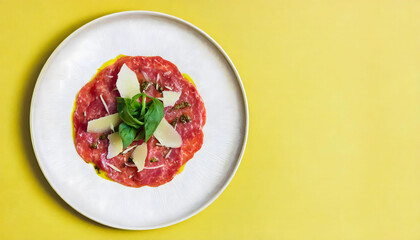 Carpaccio with coloured background and minimalist style