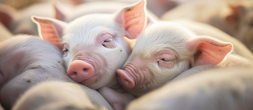 Two pigs sleeping together in a piggery