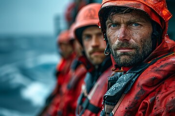 A rugged sailor's face bears the mark of weathering as he stands against challenging sea conditions