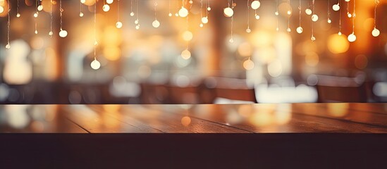 Blurred table with background Bokeh lights