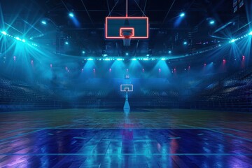 Empty basketball arena neon color