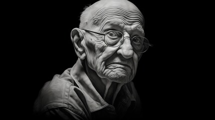 Fototapeta na wymiar Elderly Man With Glasses And A Lifetime Of Stories In His Eyes