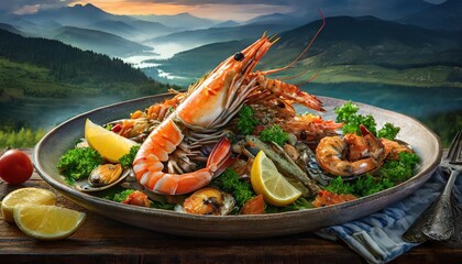 food Seafood salmon crab fish shrimps lobster tuna amazing photo shoots of delicious menus,...