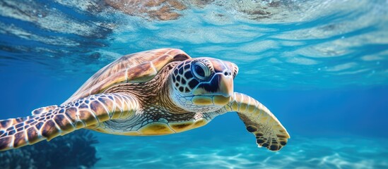 A beautiful turtle swimming in the ocean