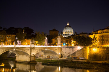The night view of Rome from the Ponte Sant'angelo, Italy